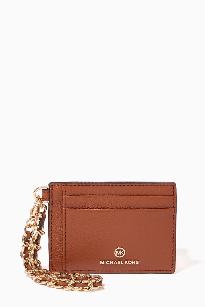 

Jet Set Charm Chain Card Case in Leather, Brown