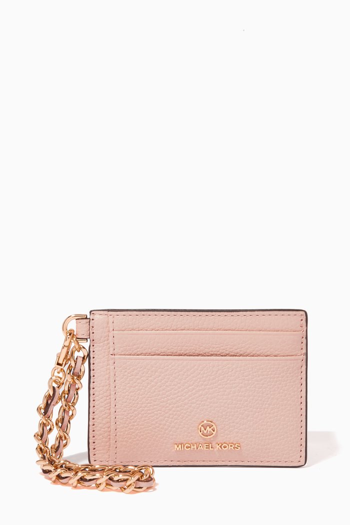 Jet Set Charm Chain Card Case in Leather, Pink