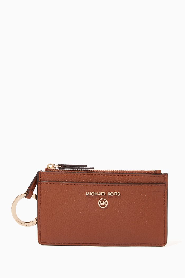 

Small Slim Card Case in Pebbled Leather, Brown