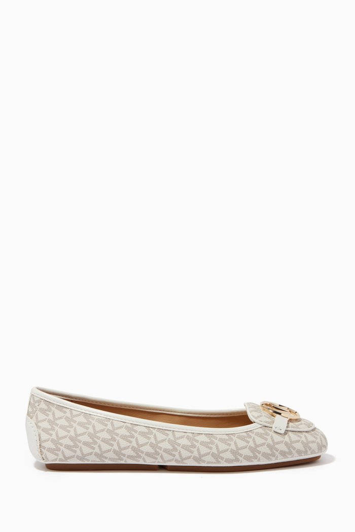 Lillie Ballet Flats in Signature Monogram Canvas, White
