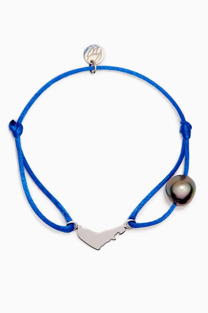 Wan Design Pearl Bracelet with UAE Map Charm in 18kt White Gold, Blue