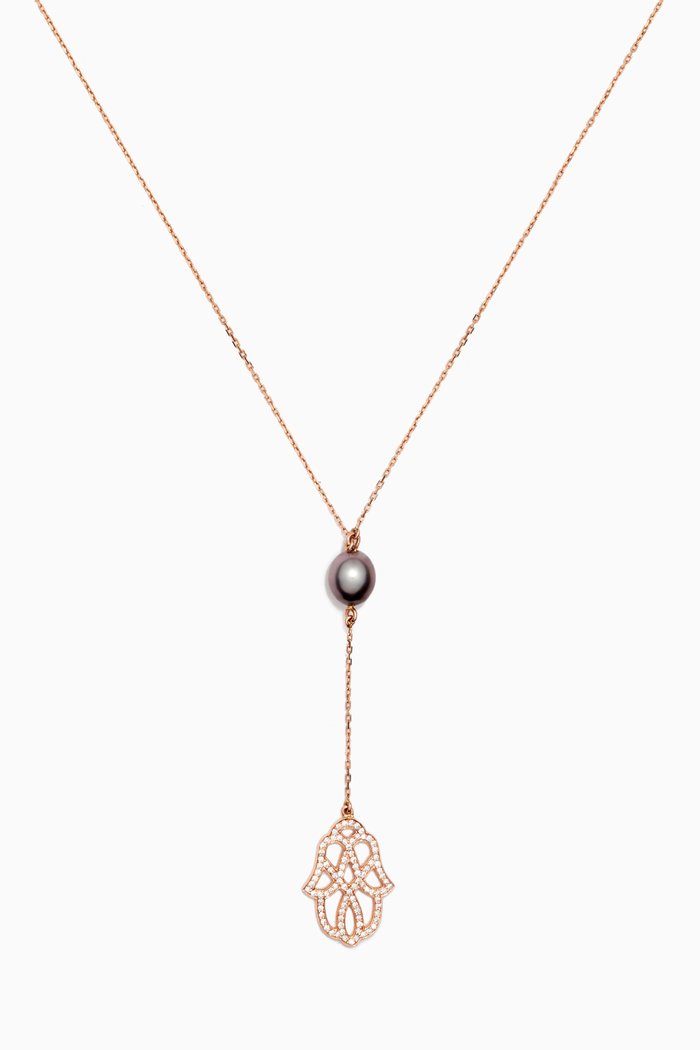 

Luna Pearl & Diamond Hamsa Necklace in 18kt Rose Gold