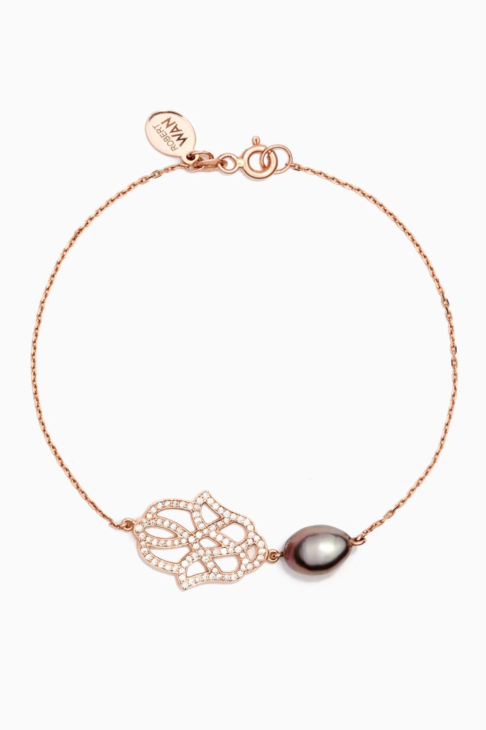 

Luna Pearl & Diamond Hamsa Bracelet in 18k Rose Gold