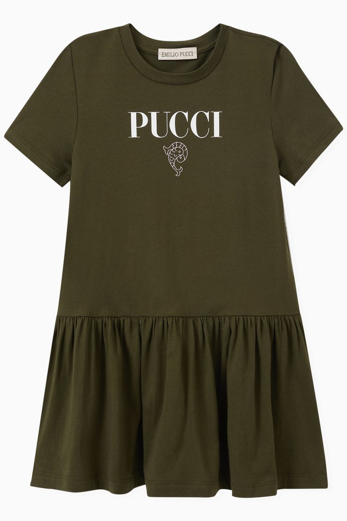 

Logo Print Dress in Cotton Jersey, Green