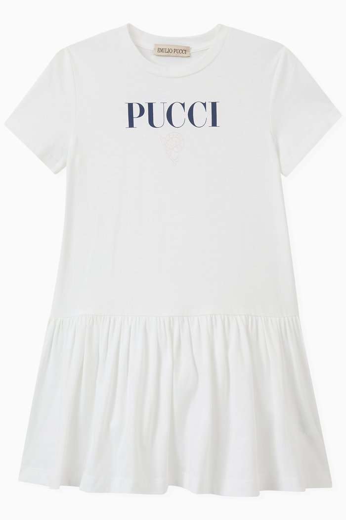 Logo Print Dress in Cotton Jersey, White