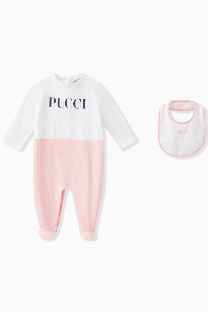 

Logo Print Rompers & Bib Set in Cotton, White
