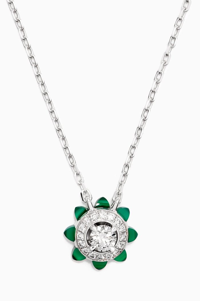 

Tip-Top Green Agate & Diamond Pendant in 18kt White Gold, Silver