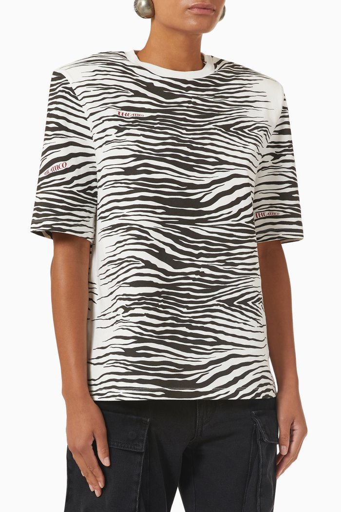 Bella Zebra Print T-shirt in Cotton Jersey, White