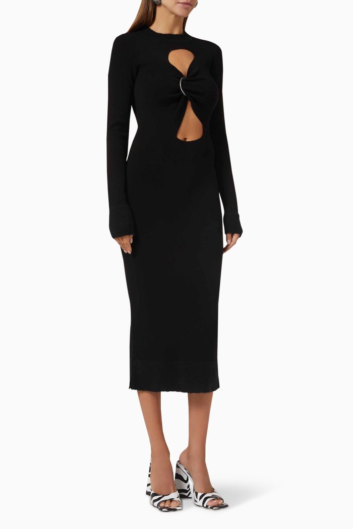 

Draped Ring-detail Midi Dress in Viscose-knit, Black