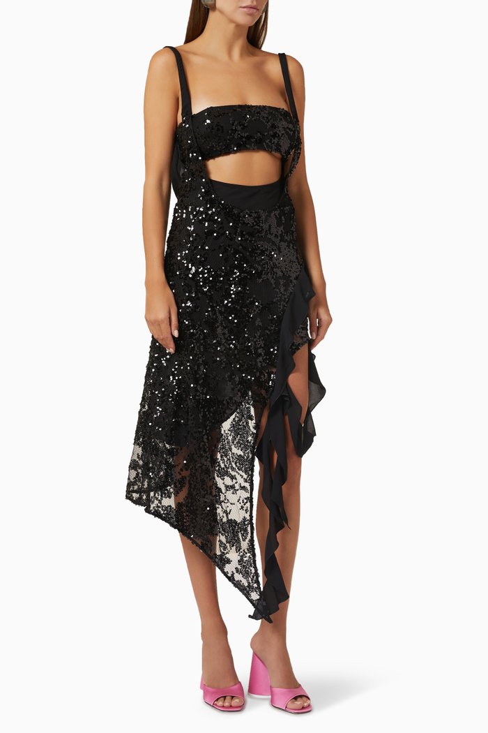 

Nora Sequin-embellished Dress in Lace-tulle, Black