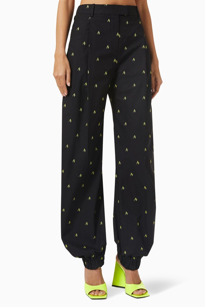 

Rey Printed Parachute Pants in Cotton, Black