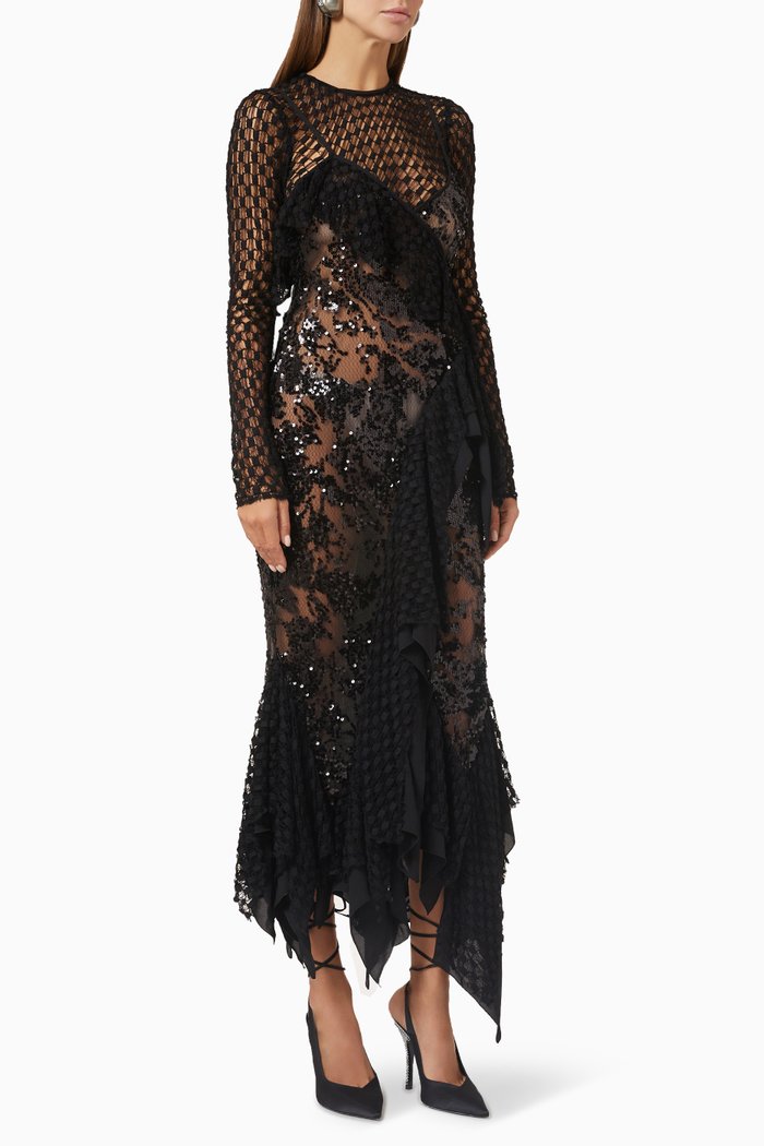 Phoebe sequin-embellished Maxi Dress in Lace-tulle, Black