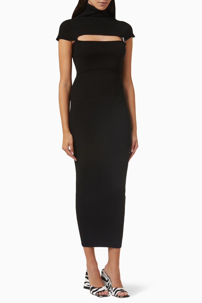 

Mockneck Midi Dress in Viscose-knit, Black