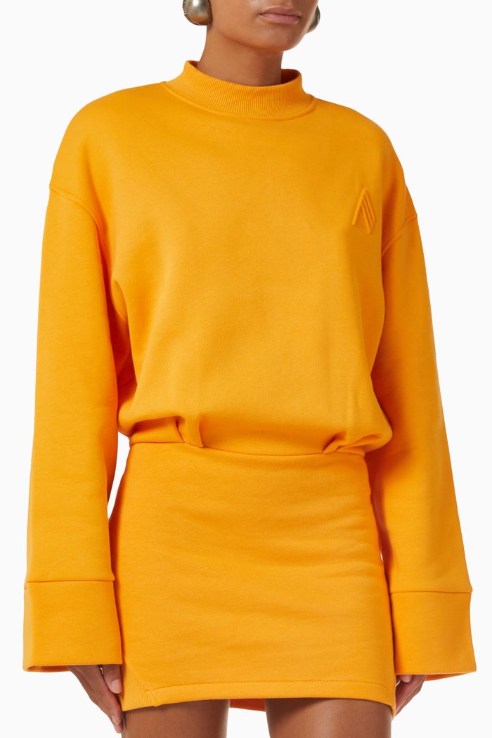 

Embossed Logo Mini Dress in Cotton, Orange