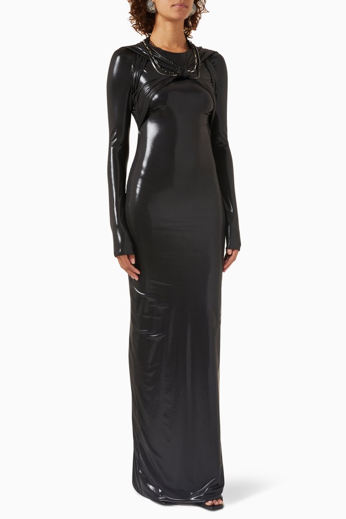 Claire Chain-embellished Maxi Dress in Gloss-jersey, Black