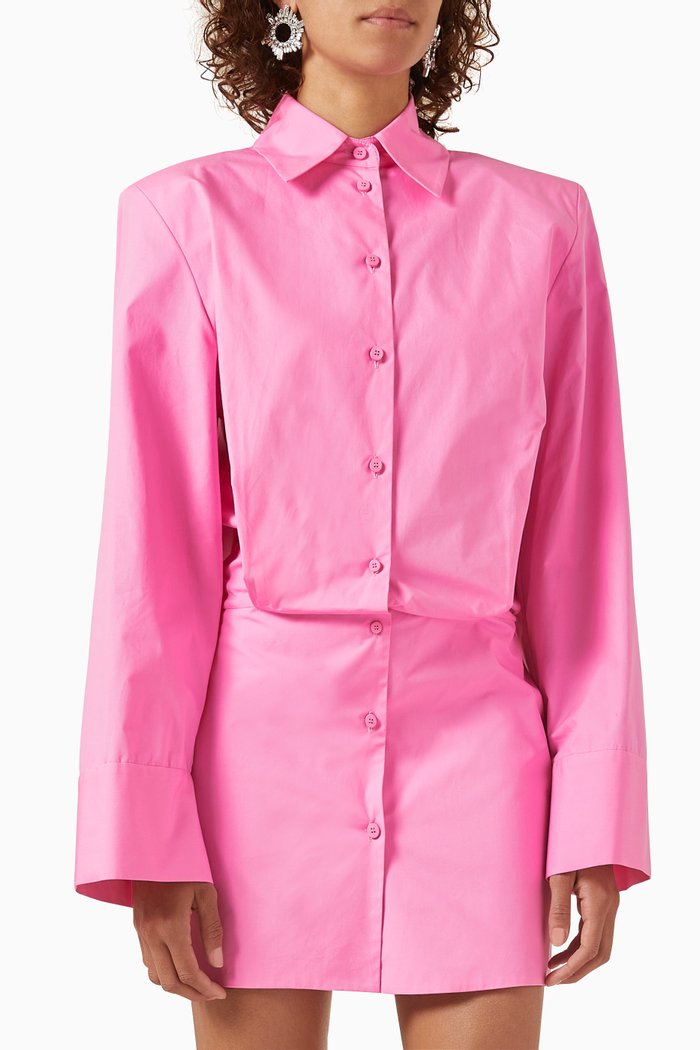 

Margot Mini Shirt Dress in Cotton, Pink
