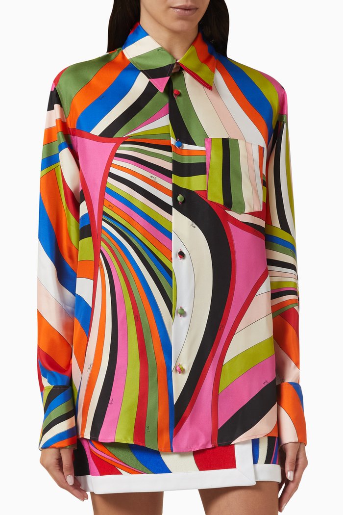 

Printed Shirt in Silk Twill, Multicolour