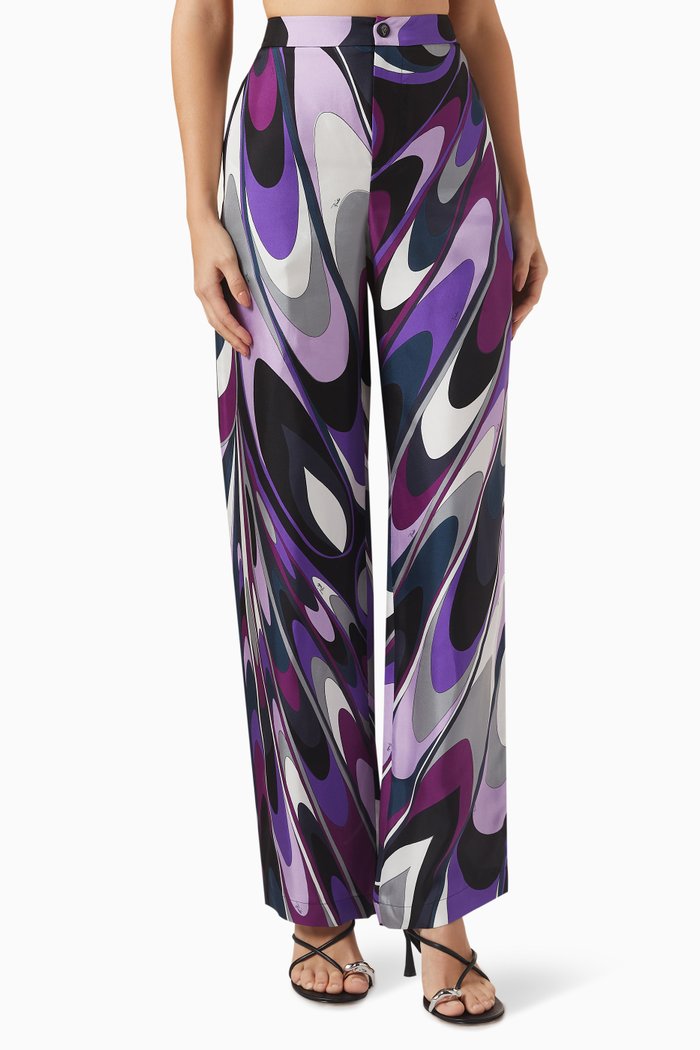 

Onde-print High-rise Pants in Silk, Purple