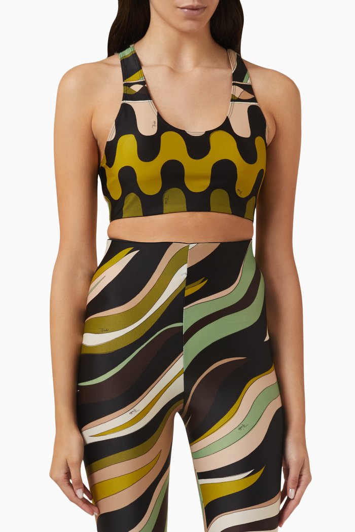 

Printed Sports Bra in Lycra, Green