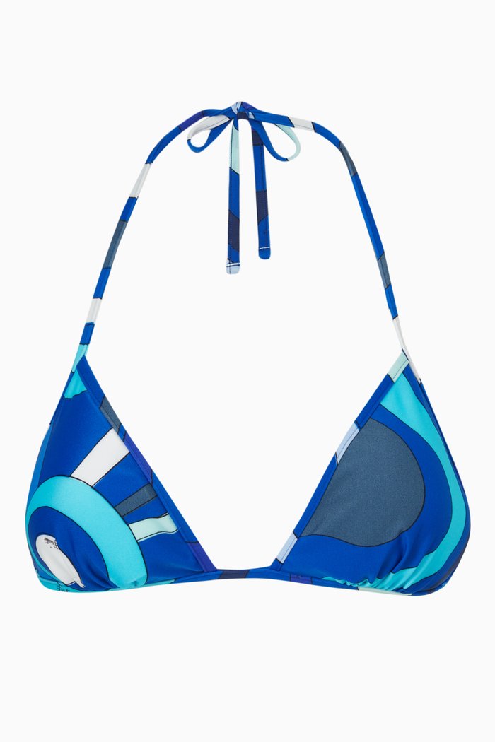 

Printed Bikini Top in Lycra, Blue