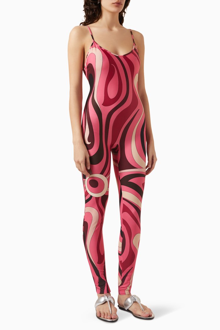 Marmo-print Bodycon Jumpsuit in Viscose-jersey, Pink