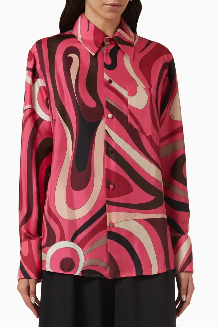 

Printed Shirt in Silk Twill, Pink