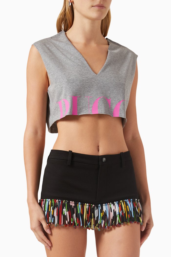 

Logo Print Crop Top in Cotton, Grey