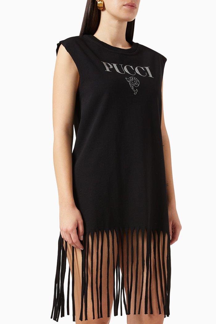 

Logo Print Mini Dress in Jersey, Black