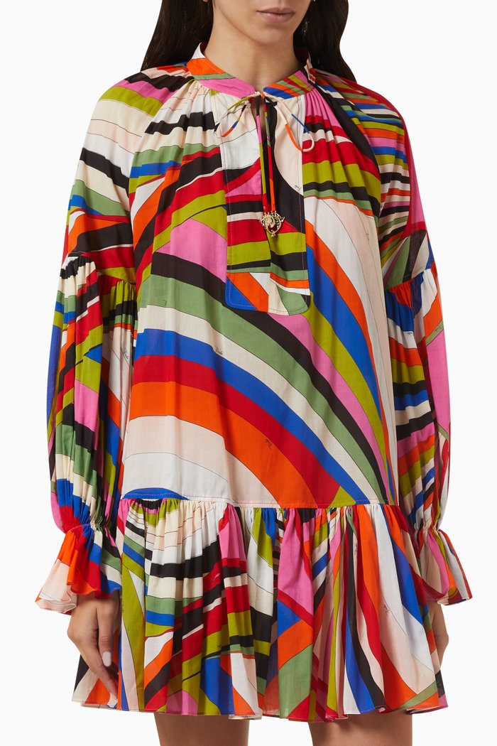 

Printed Mini Dress in Cotton Muslin, Multicolour