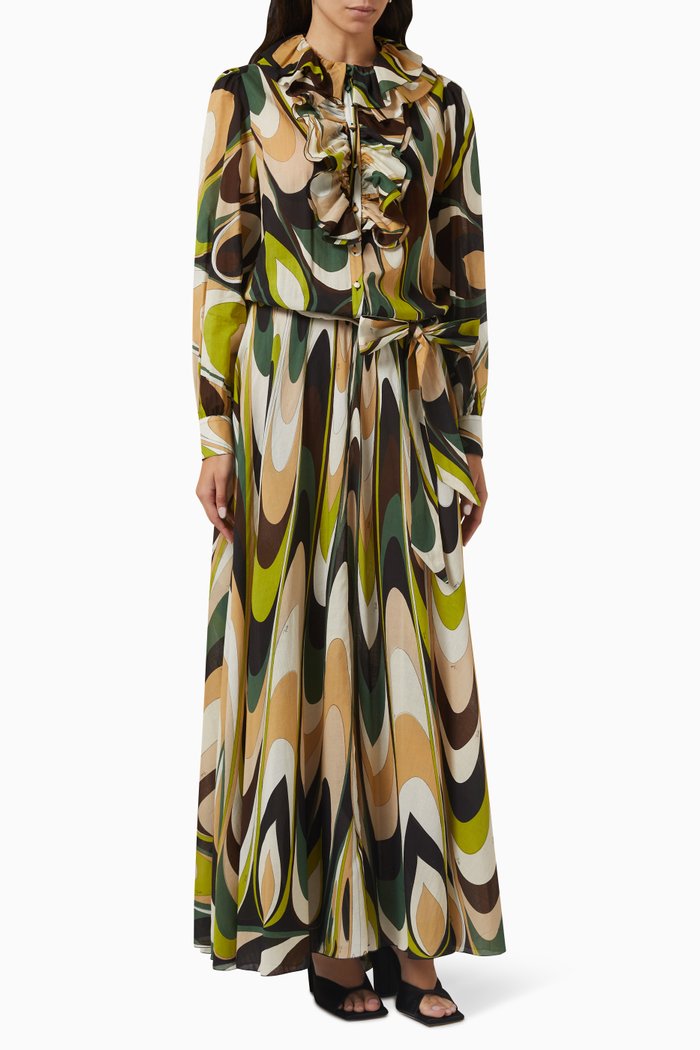 

Printed Maxi Dress in Cotton Muslin, Green