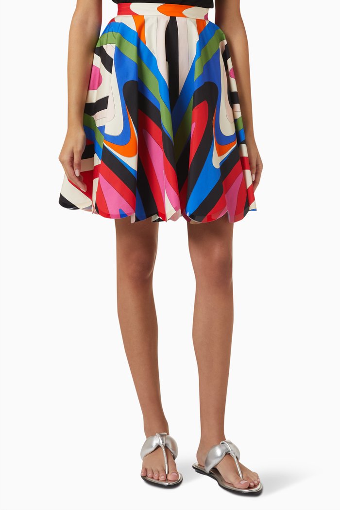 

Printed Mini Skirt in Cotton Poplin, Multicolour