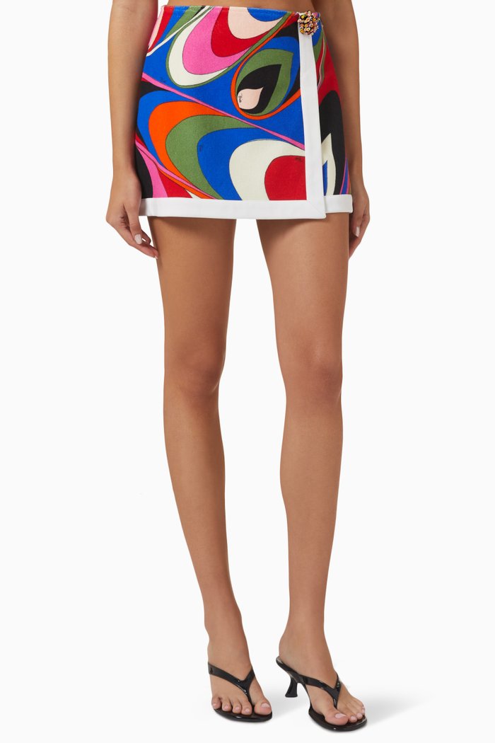 

Printed Wrap Mini Skirt in Cotton Blend, Multicolour