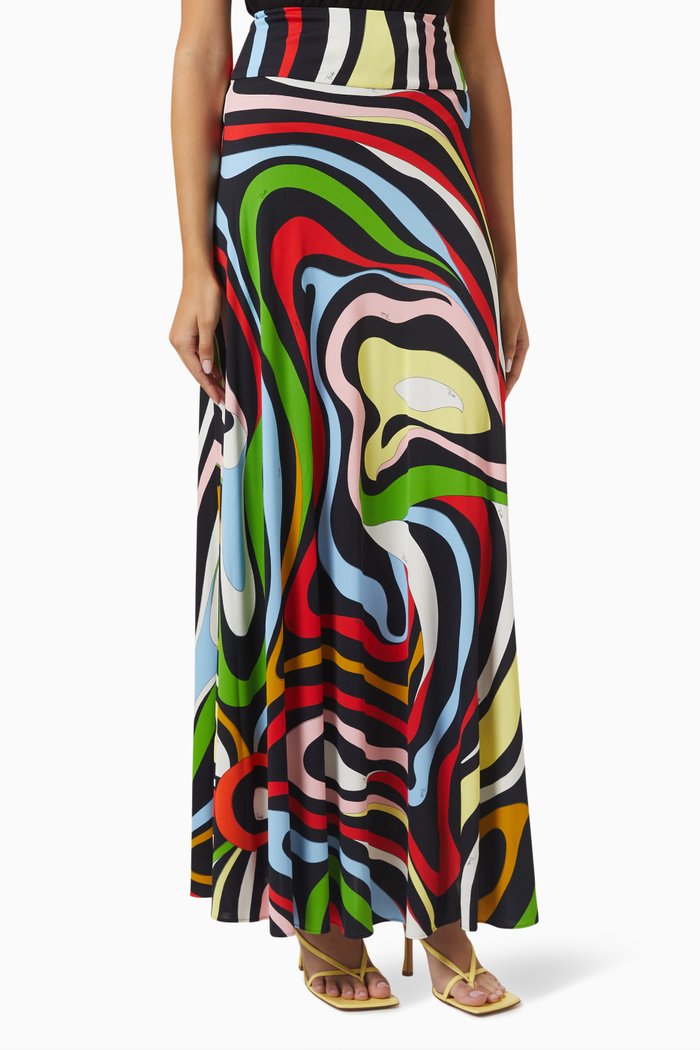 

Printed Maxi Skirt in Jersey, Multicolour