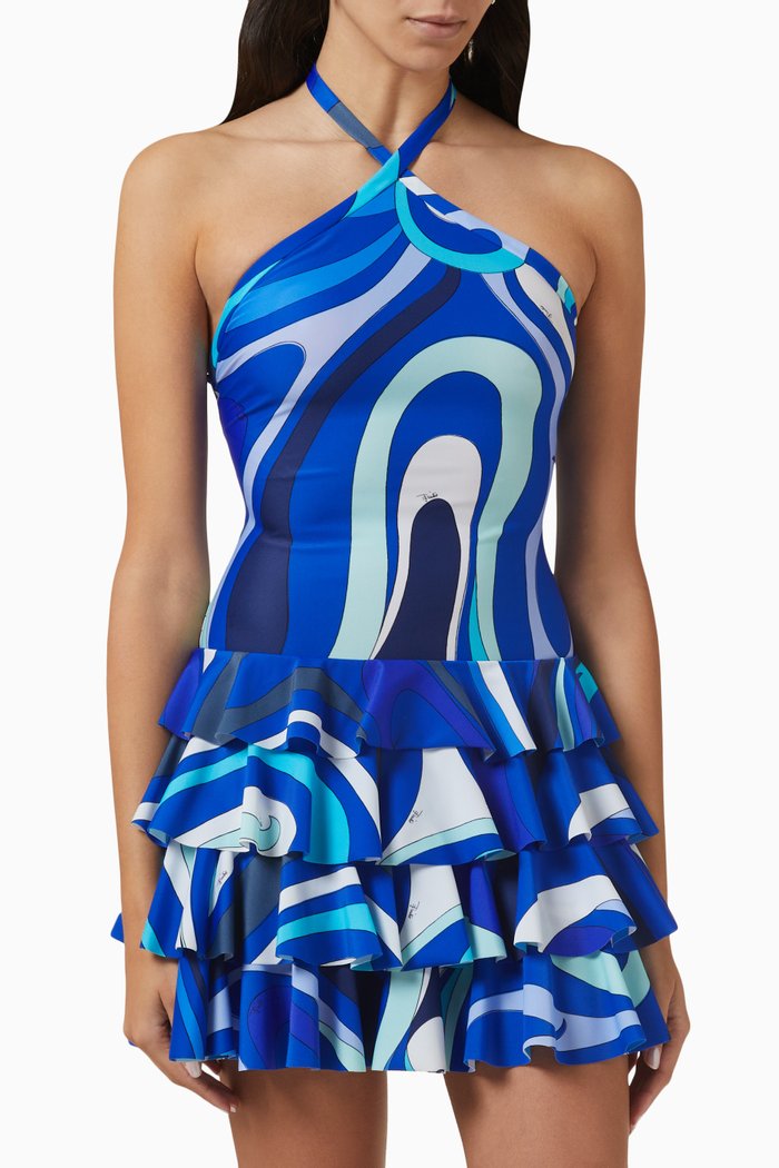 

Halterneck Mini Dress in Lycra, Blue