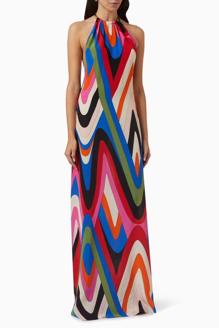 

Printed Maxi Dress in Silk Crepe de Chine, Multicolour
