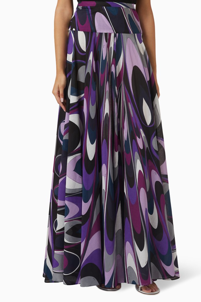 

Printed Maxi Skirt in Cotton Muslin, Multicolour