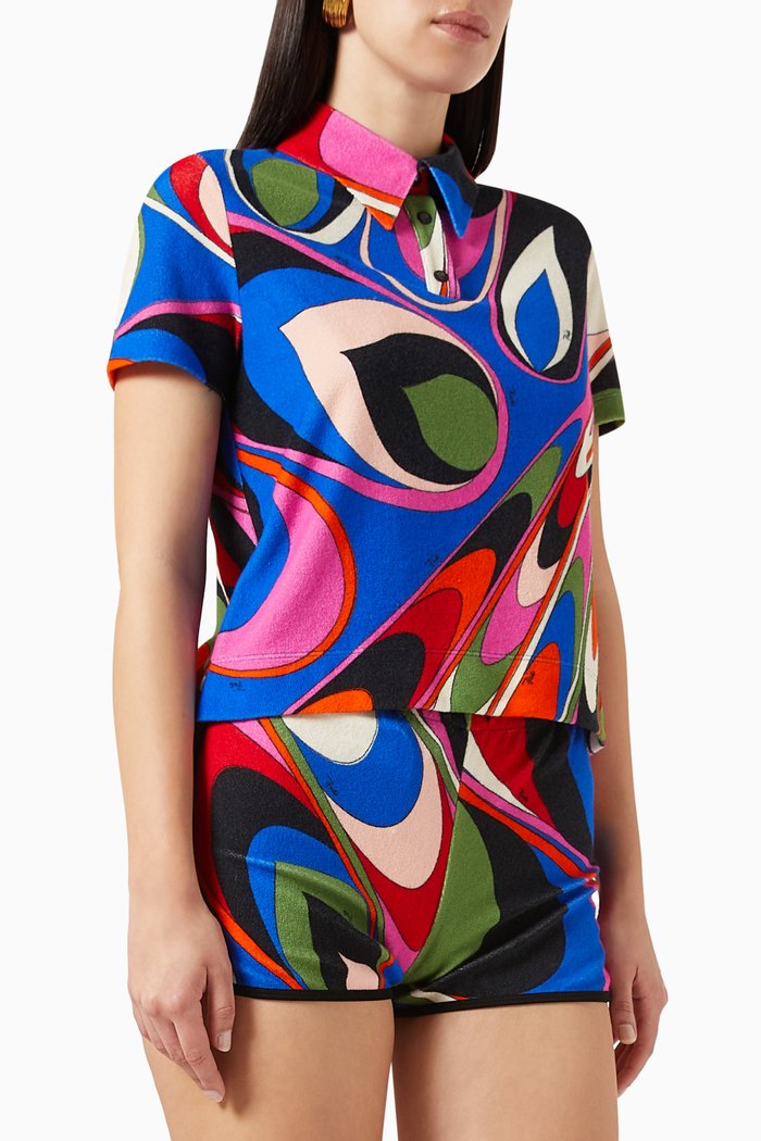 

Iride Print Polo Shirt in Cotton Blend, Multicolour