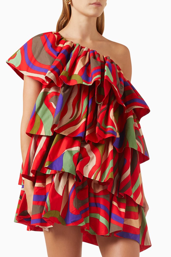 

Marmo-print Ruffled Dress in Cotton, Pink