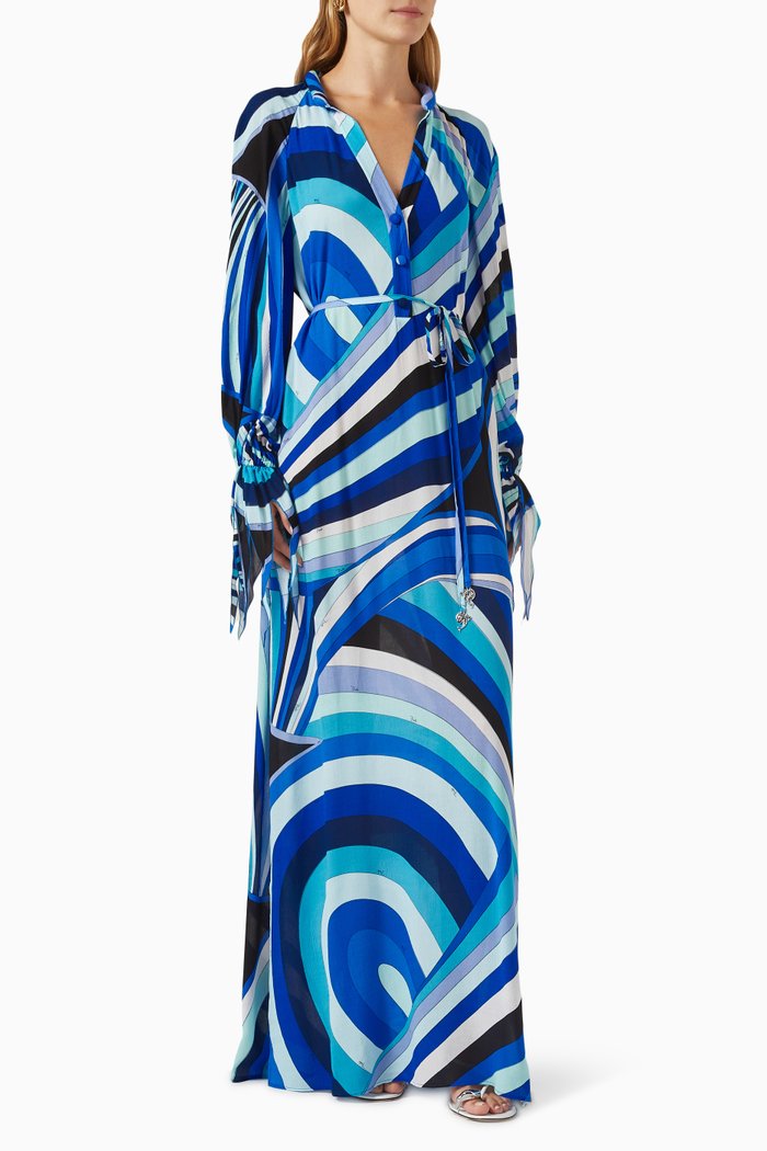 

Iride-print Maxi Dress in Viscose, Blue