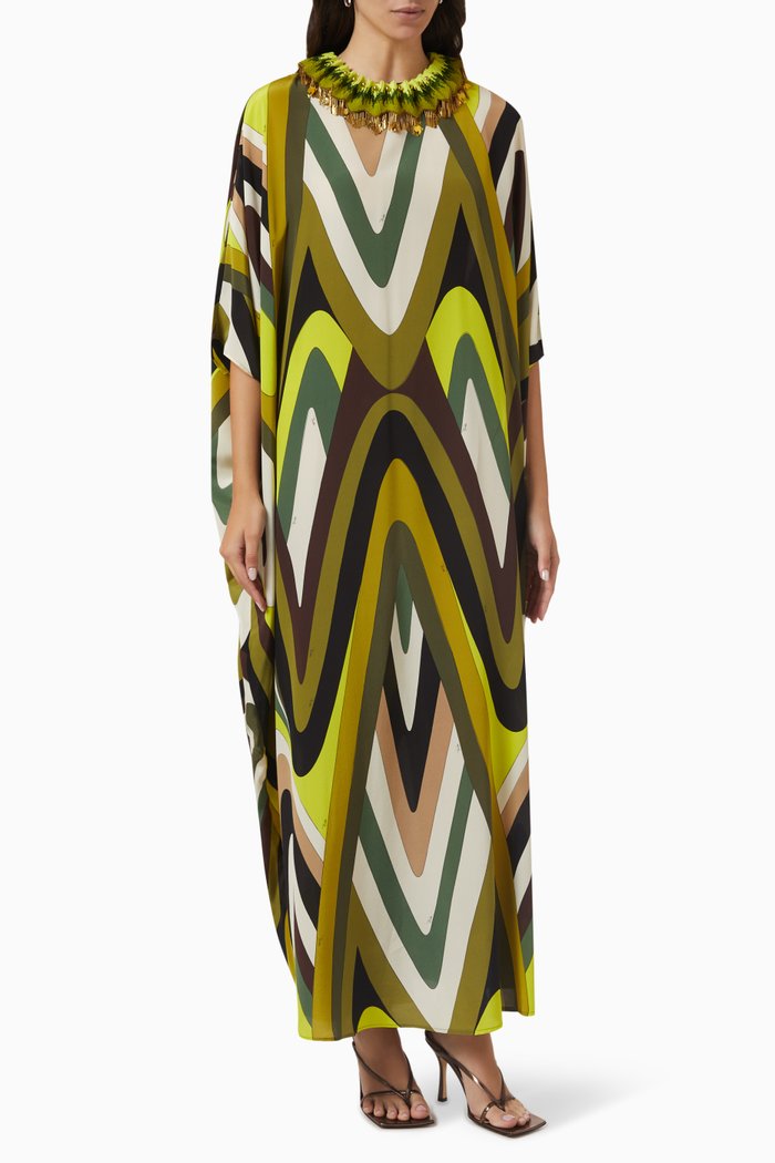

Printed Maxi Dress in Silk Crepe de Chine, Green