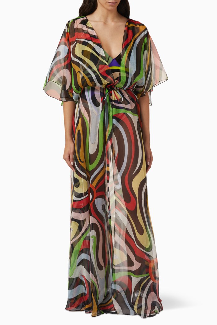 

Printed Beach Robe in Silk Chiffon, Multicolour