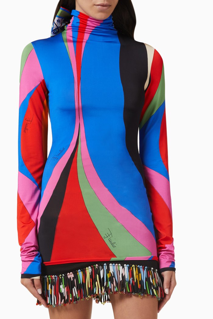 

Turtleneck Top in Shiny Jersey, Multicolour