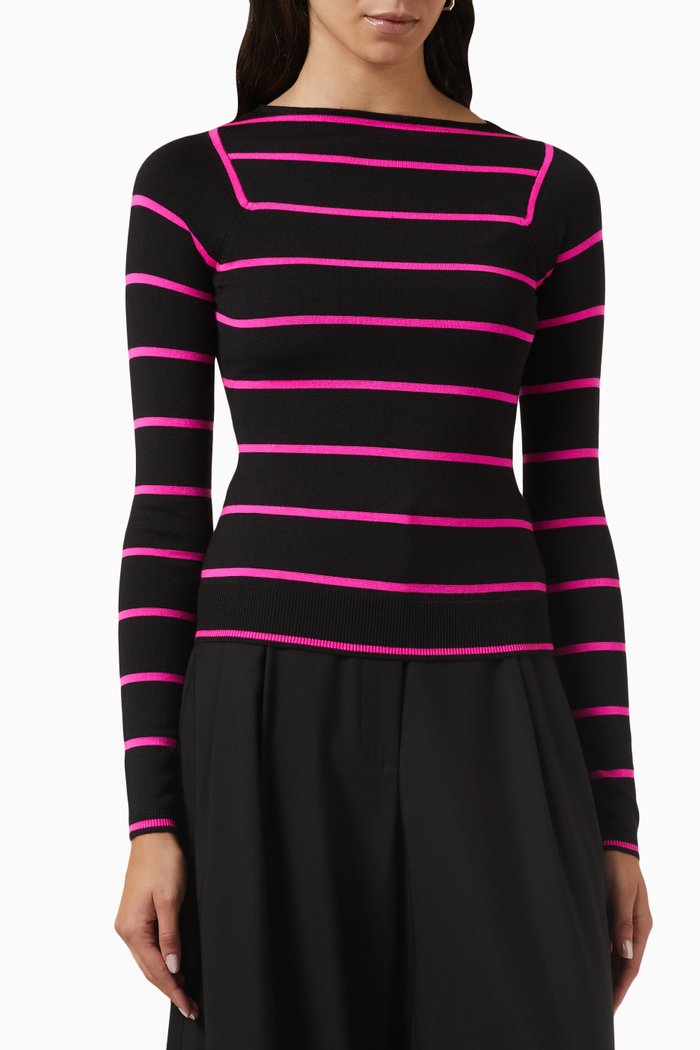 

Striped Sweater in Wool, Black
