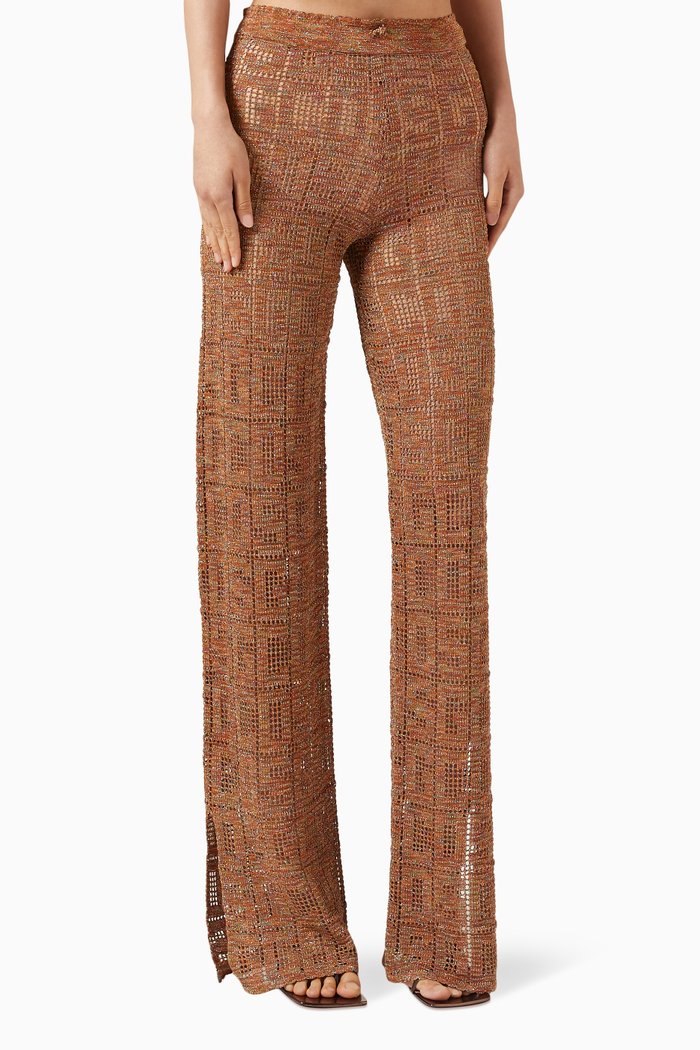 

Monogram Macramé Crocheted Pants in Viscose, Orange