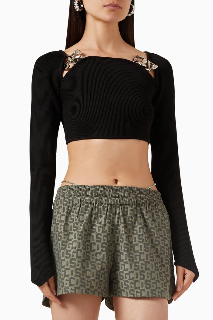 

Logo Cropped Top in Viscose, Black