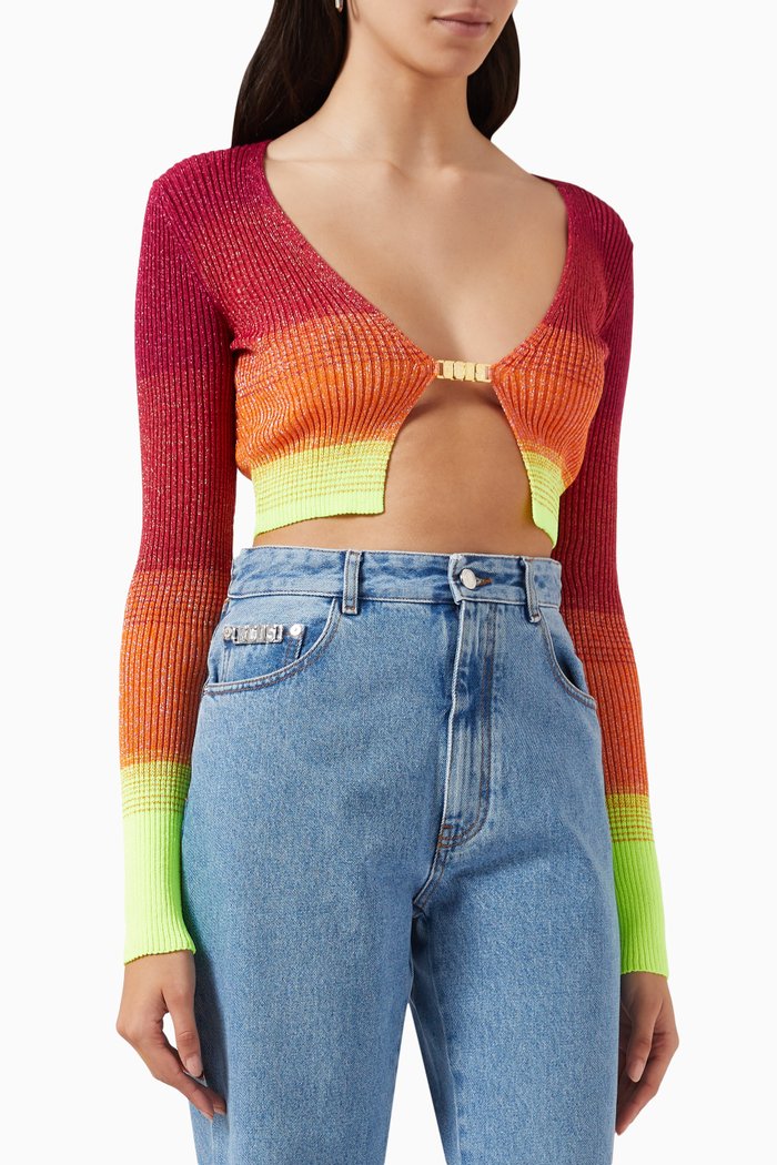 

Logo Clip Crop Mini Cardigan in Lurex Dégradé, Pink