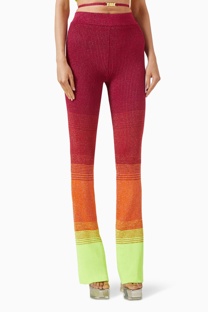 

Ribbed High-rise Flared-leg Pants in Viscose, Pink