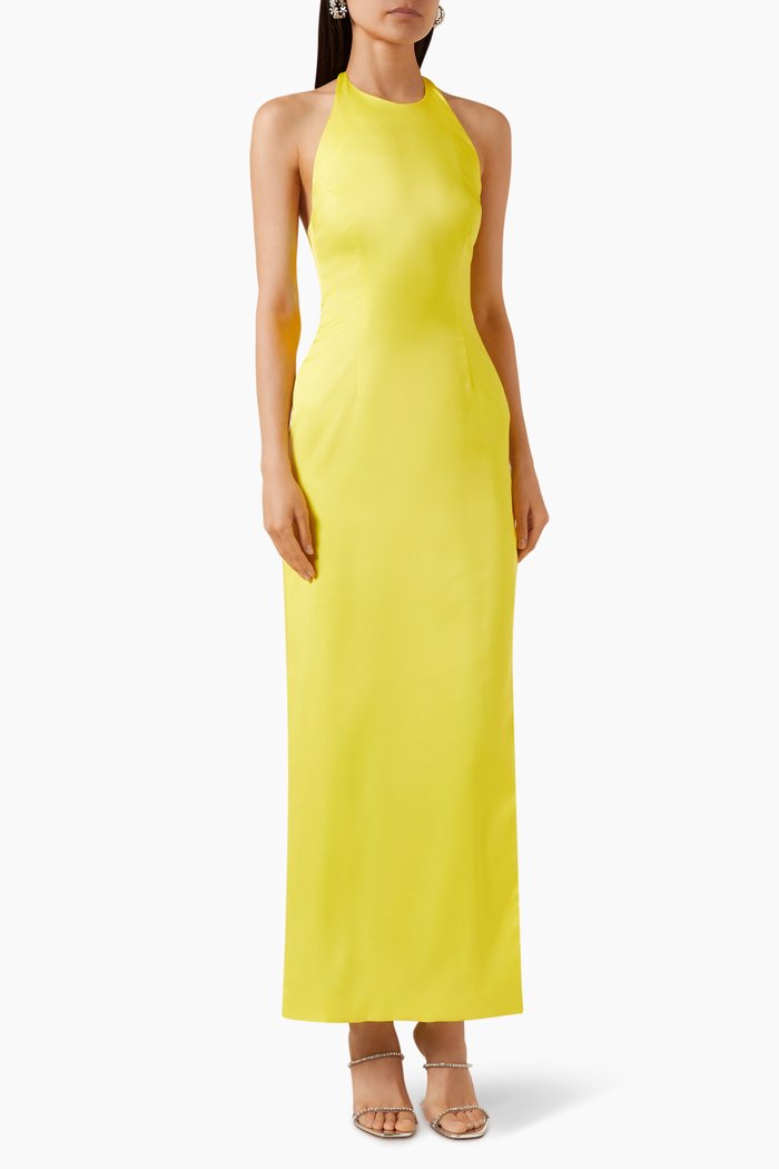 

Bling Halter Neck Maxi Dress in Glossy Fabric, Yellow