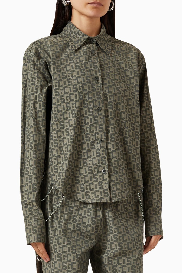 Bling Monogram Shirt in Cotton, Green