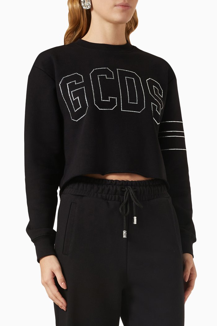 

Bling Logo Crop Sweatshirt in Jersey, Black